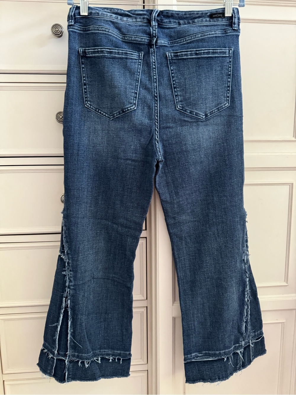 Liverpool Dark Blue Frayed Hem Wide Leg Jeans with Side Slits - Picture 4 of 5